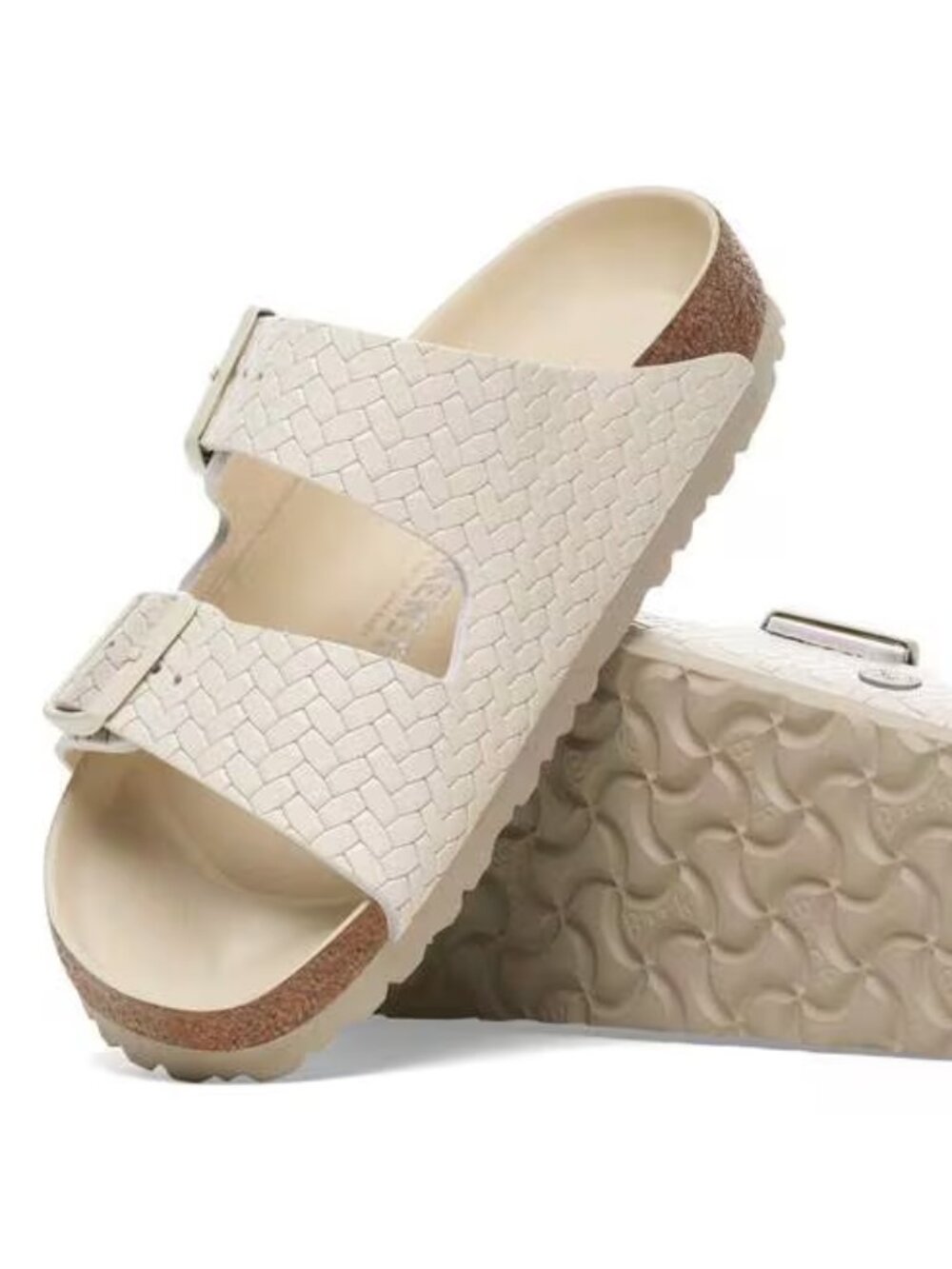 NEW Birkenstock Arizona Woven Embossed ECRU Off White Leather Sandal 38 WOmens 7